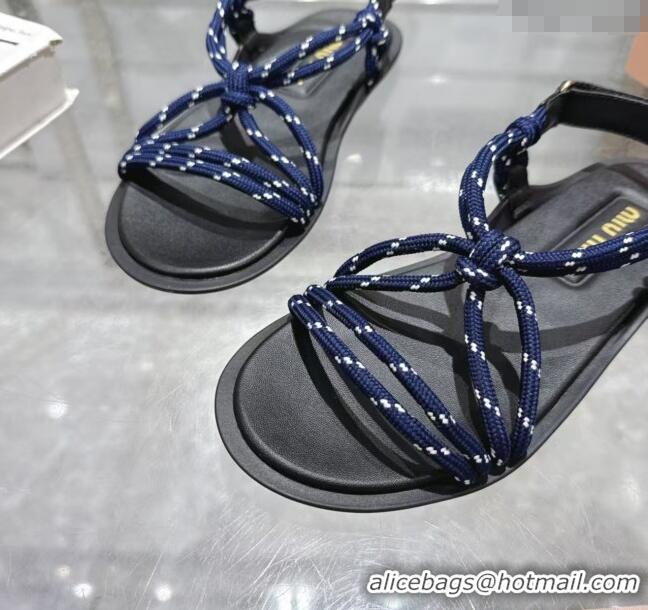 Original Cheap Miu Miu Riviere Cord Flat Sandals 5X420E Blue 2025