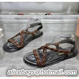 ​Top Quality Miu Miu Riviere Cord Flat Sandals 5X420E Brown 2025