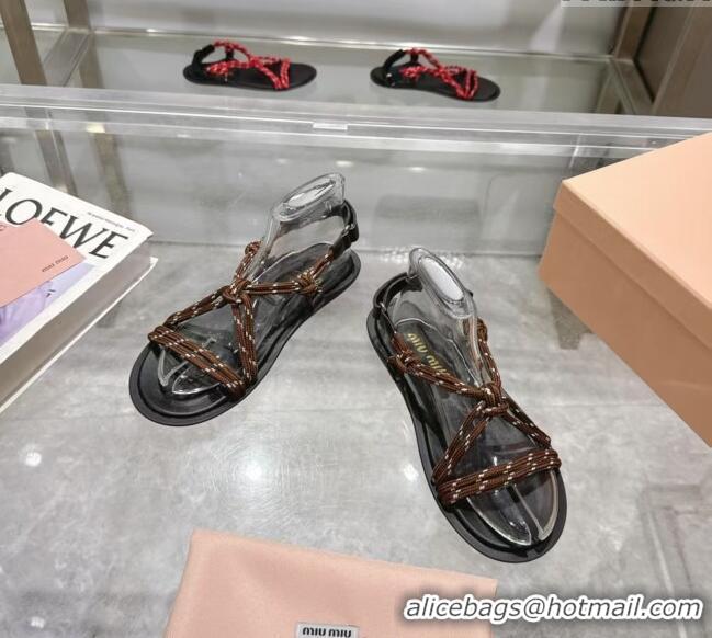 ​Top Quality Miu Miu Riviere Cord Flat Sandals 5X420E Brown 2025