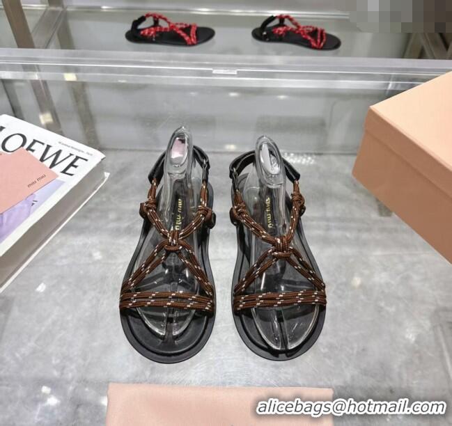 ​Top Quality Miu Miu Riviere Cord Flat Sandals 5X420E Brown 2025