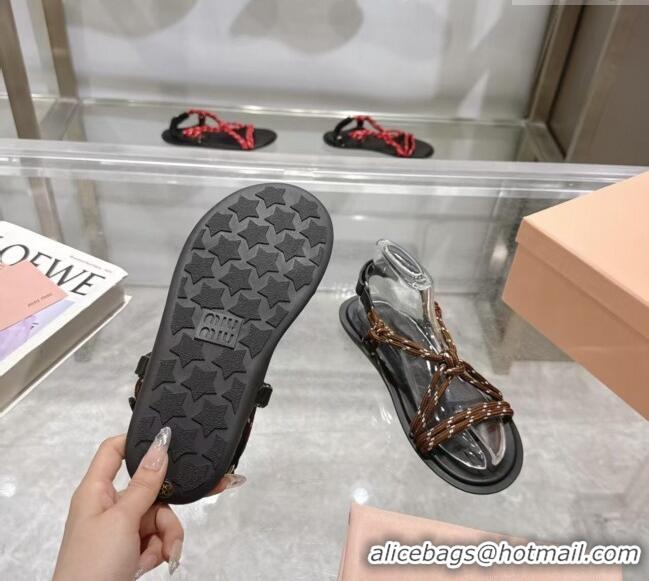 ​Top Quality Miu Miu Riviere Cord Flat Sandals 5X420E Brown 2025