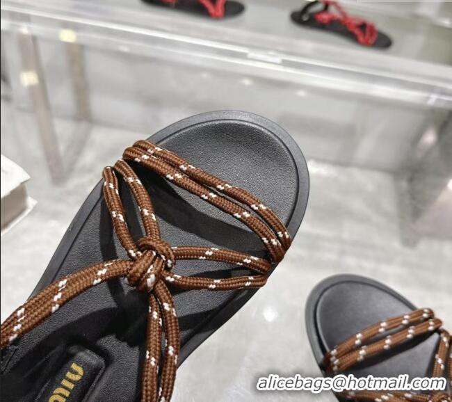 ​Top Quality Miu Miu Riviere Cord Flat Sandals 5X420E Brown 2025