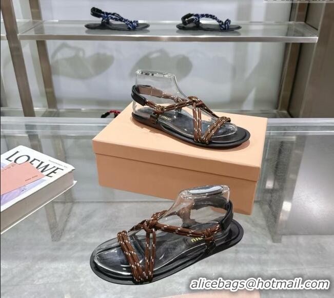 ​Top Quality Miu Miu Riviere Cord Flat Sandals 5X420E Brown 2025