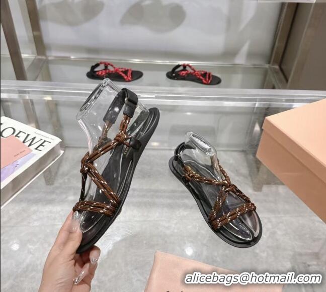 ​Top Quality Miu Miu Riviere Cord Flat Sandals 5X420E Brown 2025