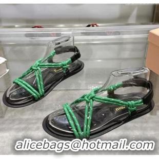 Buy Cheapest Miu Miu Riviere Cord Flat Sandals 5X420E Green 2025