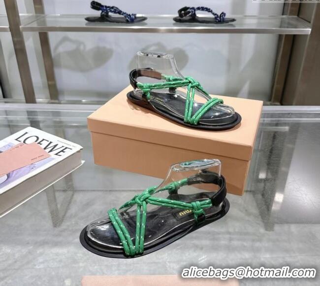 Buy Cheapest Miu Miu Riviere Cord Flat Sandals 5X420E Green 2025