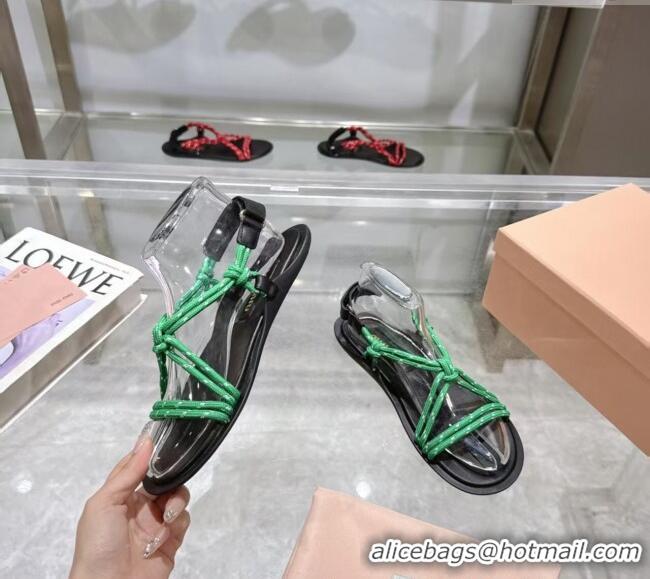 Buy Cheapest Miu Miu Riviere Cord Flat Sandals 5X420E Green 2025