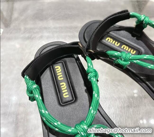Buy Cheapest Miu Miu Riviere Cord Flat Sandals 5X420E Green 2025
