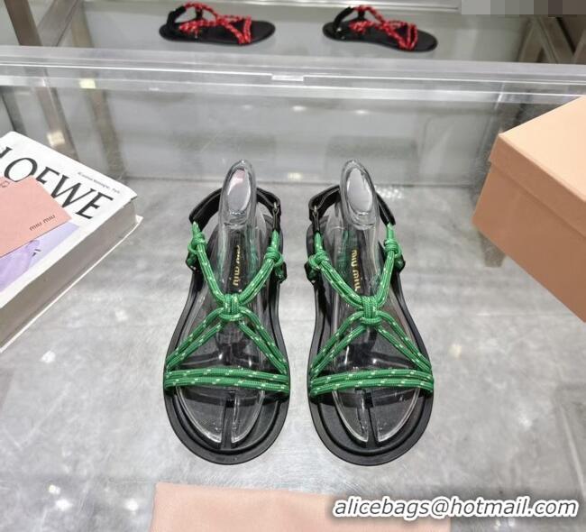 Buy Cheapest Miu Miu Riviere Cord Flat Sandals 5X420E Green 2025