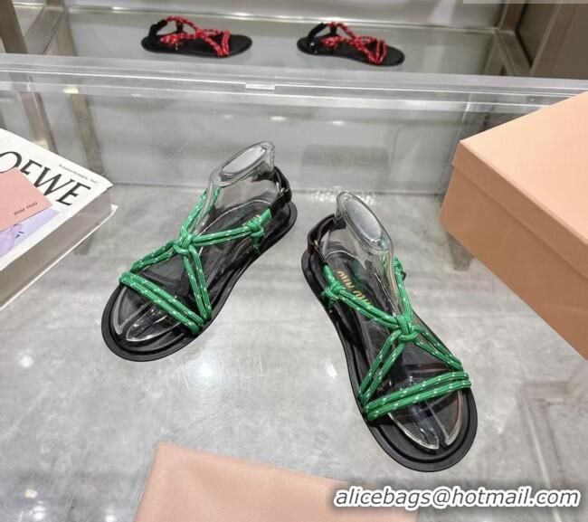 Buy Cheapest Miu Miu Riviere Cord Flat Sandals 5X420E Green 2025