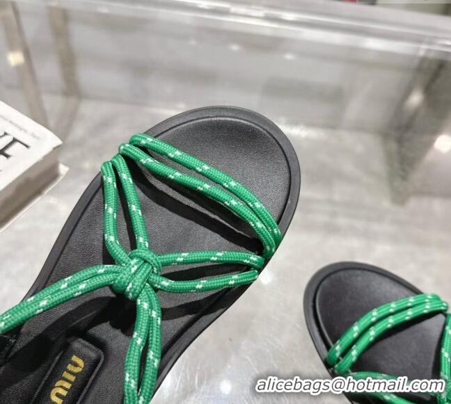 Buy Cheapest Miu Miu Riviere Cord Flat Sandals 5X420E Green 2025