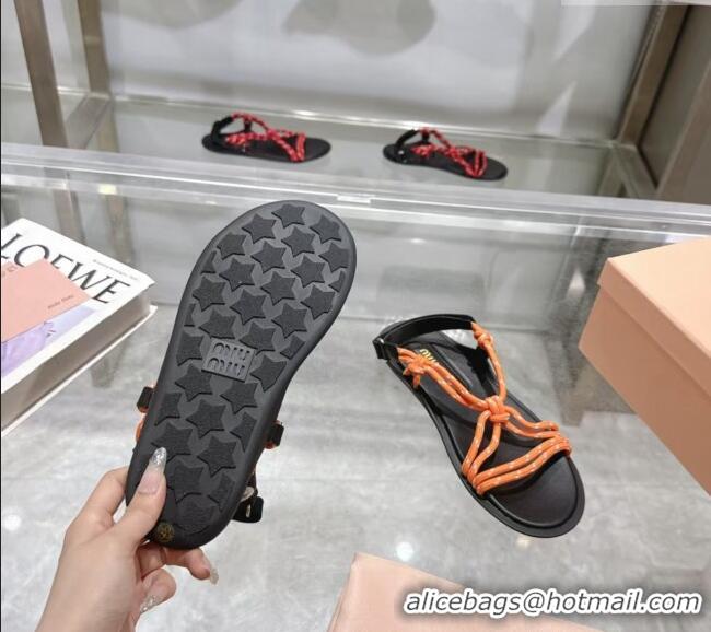 ​Noble Discount Miu Miu Riviere Cord Flat Sandals 5X420E Orange 2025