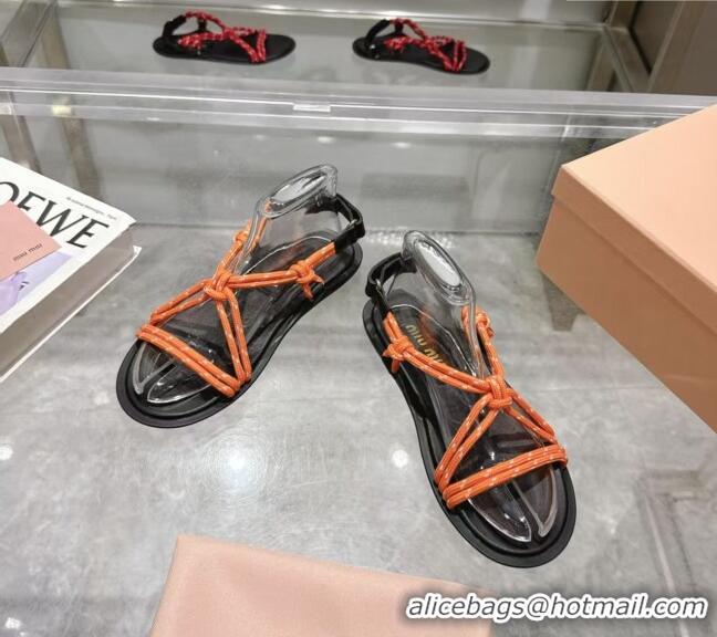 ​Noble Discount Miu Miu Riviere Cord Flat Sandals 5X420E Orange 2025