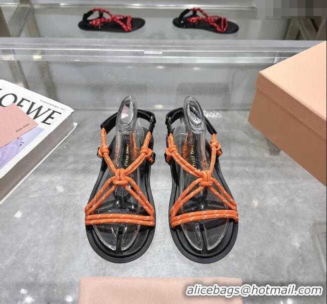 ​Noble Discount Miu Miu Riviere Cord Flat Sandals 5X420E Orange 2025