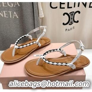Inexpensive Miu Miu Braided Leather Flat Thong Sandals 042601 Brown/White 2025