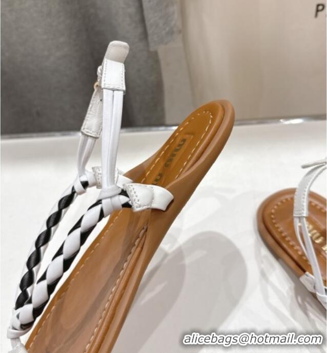 Inexpensive Miu Miu Braided Leather Flat Thong Sandals 042601 Brown/White 2025