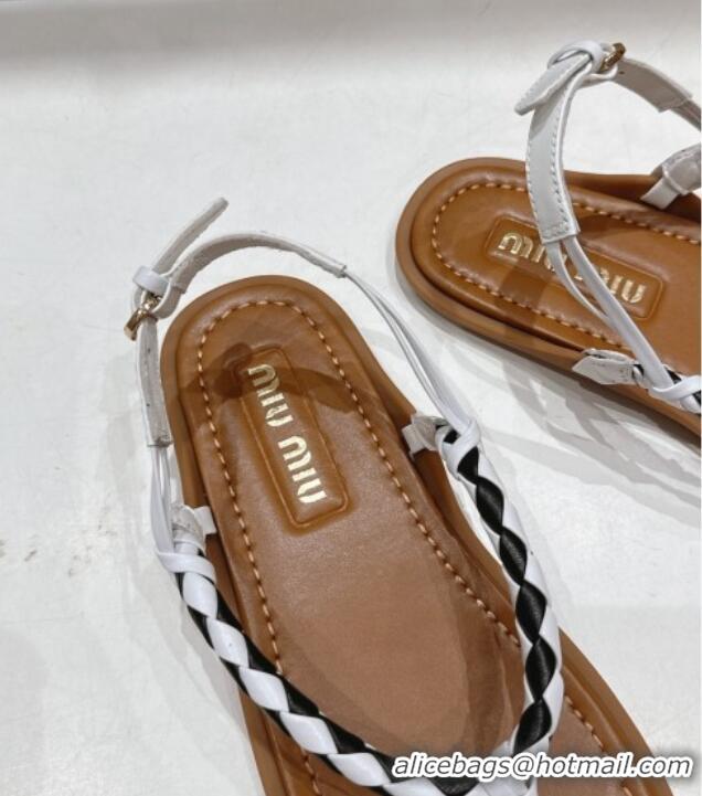 Inexpensive Miu Miu Braided Leather Flat Thong Sandals 042601 Brown/White 2025