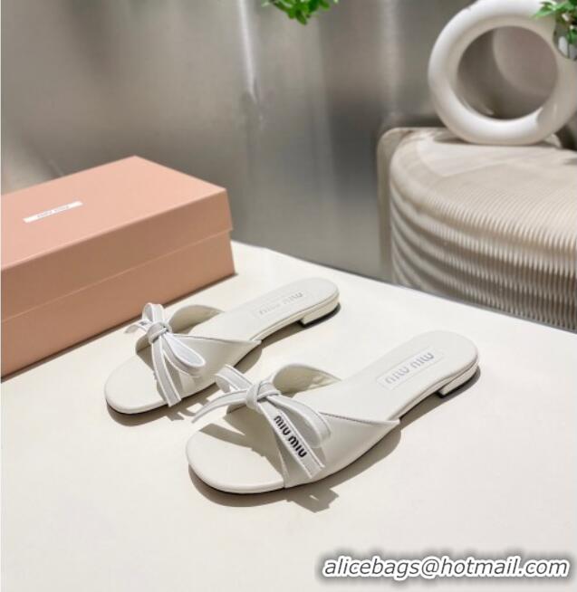 ​Market Sells Miu Miu Nappa Leather Flat Slides Sandal with Bow 042602 White 2025