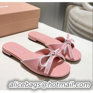 ​Buy Classic Miu Miu Nappa Leather Flat Slides Sandal with Bow 042602 Light Pink 2025