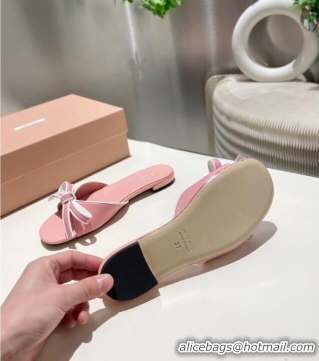 ​Buy Classic Miu Miu Nappa Leather Flat Slides Sandal with Bow 042602 Light Pink 2025