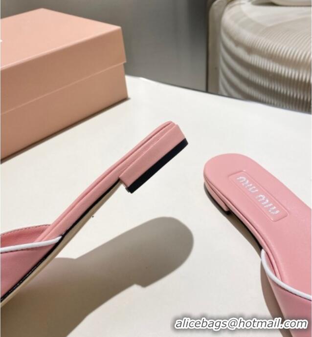 ​Buy Classic Miu Miu Nappa Leather Flat Slides Sandal with Bow 042602 Light Pink 2025