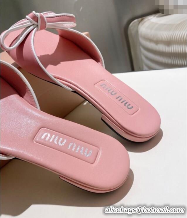​Buy Classic Miu Miu Nappa Leather Flat Slides Sandal with Bow 042602 Light Pink 2025