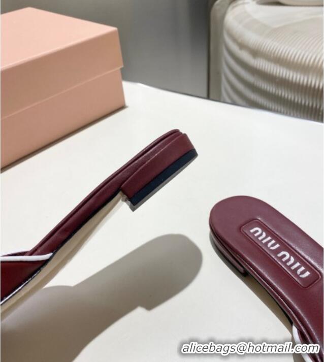 Best Grade Miu Miu Nappa Leather Flat Slides Sandal with Bow 042602 Burgundy 2025