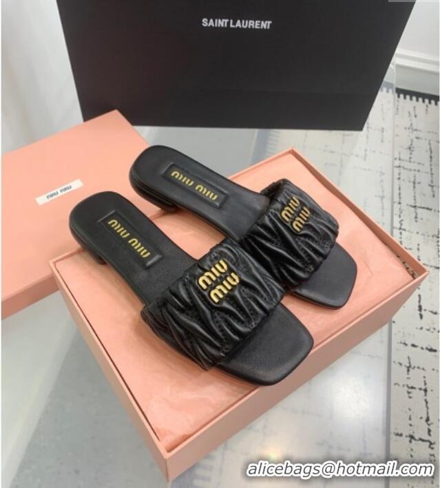 ​Original Cheap Miu Miu Matelasse Nappa Leather Flat Slides Sandal 5XX605 Black 2025