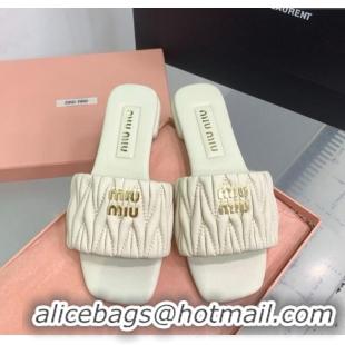 ​Buy Classic Miu Miu Matelasse Nappa Leather Flat Slides Sandal 5XX605 White 2025