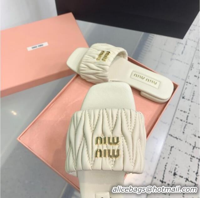 ​Buy Classic Miu Miu Matelasse Nappa Leather Flat Slides Sandal 5XX605 White 2025