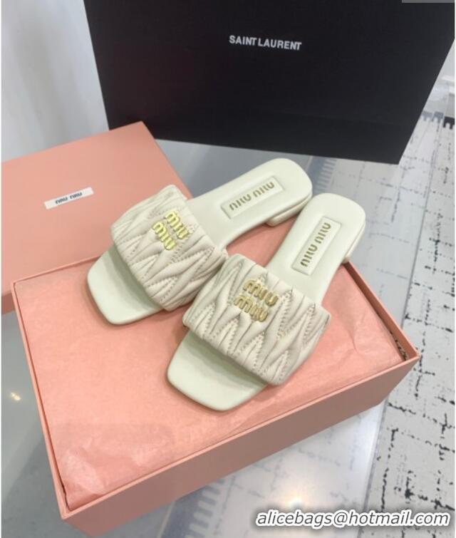 ​Buy Classic Miu Miu Matelasse Nappa Leather Flat Slides Sandal 5XX605 White 2025