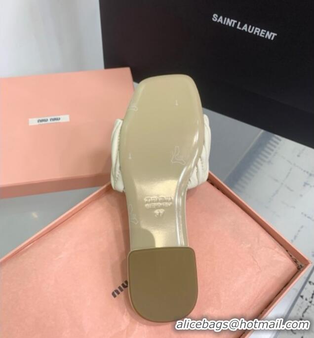​Buy Classic Miu Miu Matelasse Nappa Leather Flat Slides Sandal 5XX605 White 2025