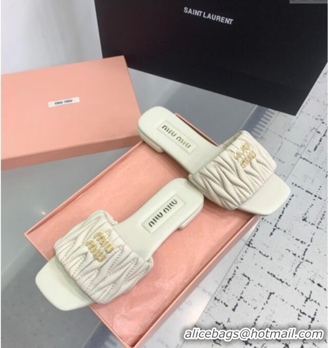 ​Buy Classic Miu Miu Matelasse Nappa Leather Flat Slides Sandal 5XX605 White 2025