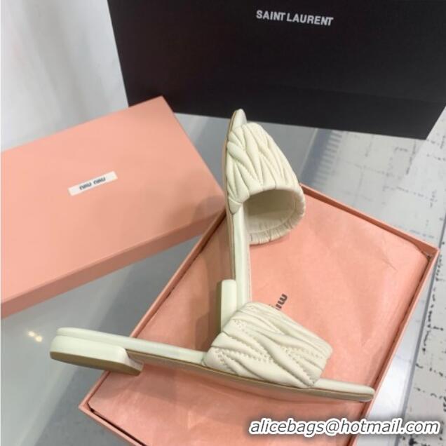 ​Buy Classic Miu Miu Matelasse Nappa Leather Flat Slides Sandal 5XX605 White 2025