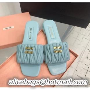 ​Best Quality Miu Miu Matelasse Nappa Leather Flat Slides Sandal 5XX605 Blue 2025