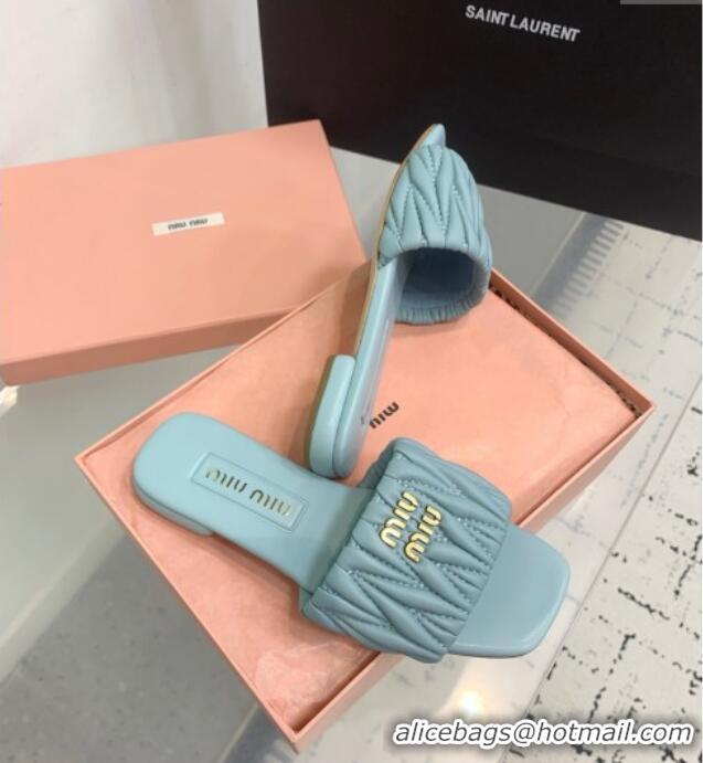 ​Best Quality Miu Miu Matelasse Nappa Leather Flat Slides Sandal 5XX605 Blue 2025