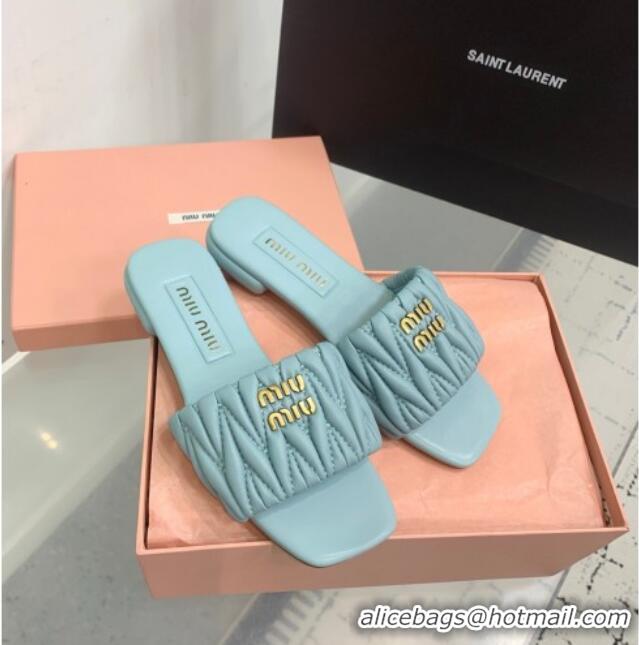 ​Best Quality Miu Miu Matelasse Nappa Leather Flat Slides Sandal 5XX605 Blue 2025