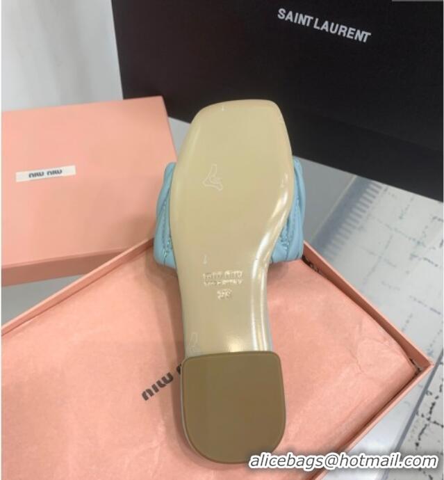 ​Best Quality Miu Miu Matelasse Nappa Leather Flat Slides Sandal 5XX605 Blue 2025