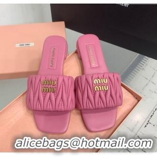 Top Grade Miu Miu Matelasse Nappa Leather Flat Slides Sandal 5XX605 Pink 2025