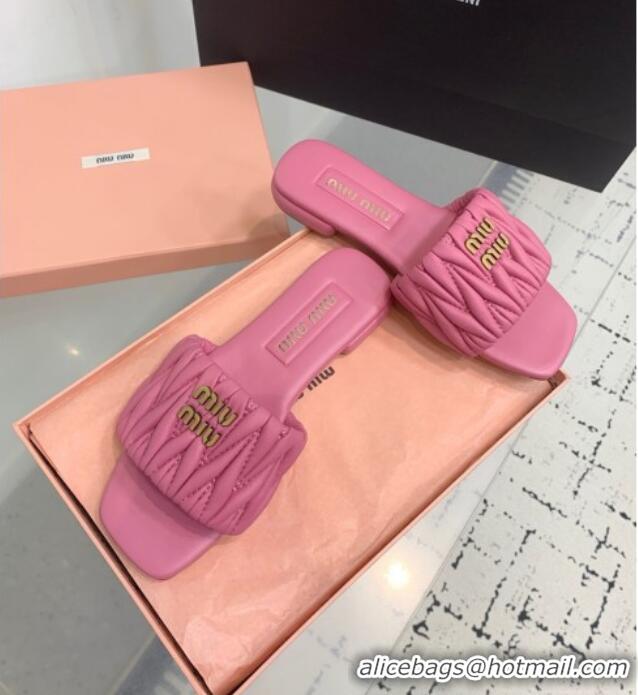 Top Grade Miu Miu Matelasse Nappa Leather Flat Slides Sandal 5XX605 Pink 2025