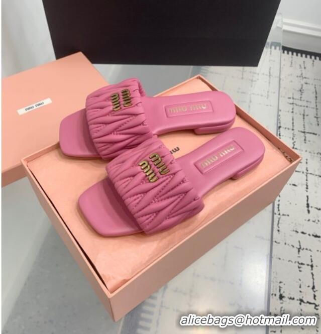 Top Grade Miu Miu Matelasse Nappa Leather Flat Slides Sandal 5XX605 Pink 2025