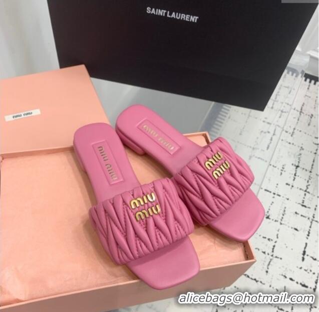 Top Grade Miu Miu Matelasse Nappa Leather Flat Slides Sandal 5XX605 Pink 2025