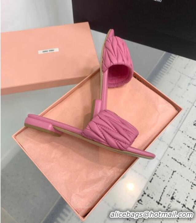 Top Grade Miu Miu Matelasse Nappa Leather Flat Slides Sandal 5XX605 Pink 2025