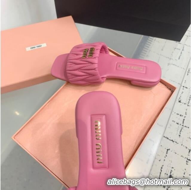 Top Grade Miu Miu Matelasse Nappa Leather Flat Slides Sandal 5XX605 Pink 2025
