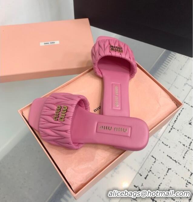 Top Grade Miu Miu Matelasse Nappa Leather Flat Slides Sandal 5XX605 Pink 2025