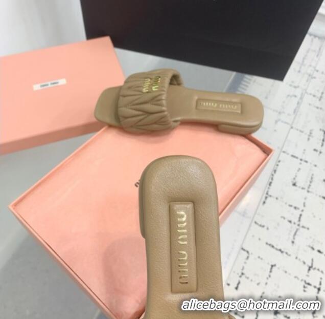 High Quality Miu Miu Matelasse Nappa Leather Flat Slides Sandal 5XX605 Khaki 2025