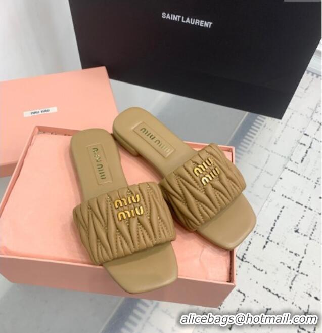 ​Buy Fashionable Miu Miu Matelasse Nappa Leather Flat Slides Sandal 5XX605 Light Brown 2025