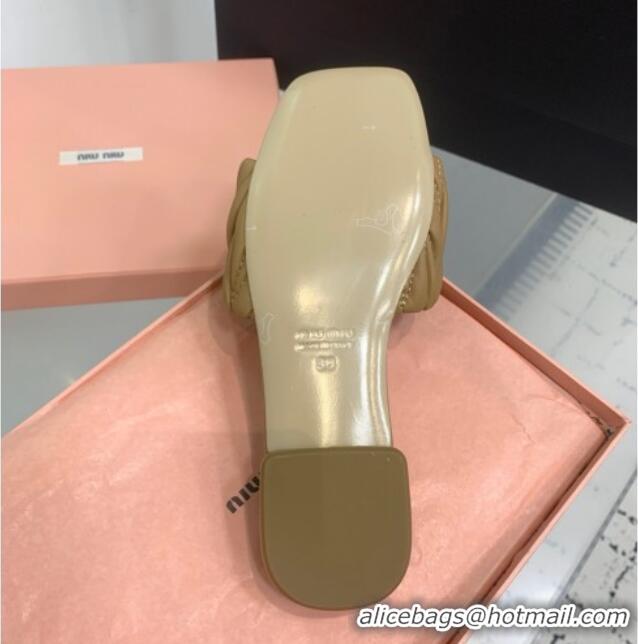 ​Buy Fashionable Miu Miu Matelasse Nappa Leather Flat Slides Sandal 5XX605 Light Brown 2025