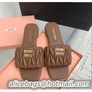 Good Taste Miu Miu Matelasse Nappa Leather Flat Slides Sandal 5XX605 Brown 2025
