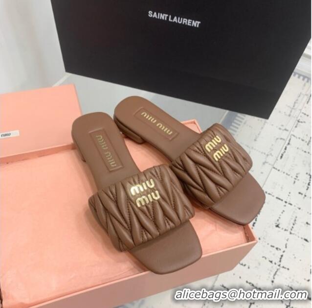 Good Taste Miu Miu Matelasse Nappa Leather Flat Slides Sandal 5XX605 Brown 2025